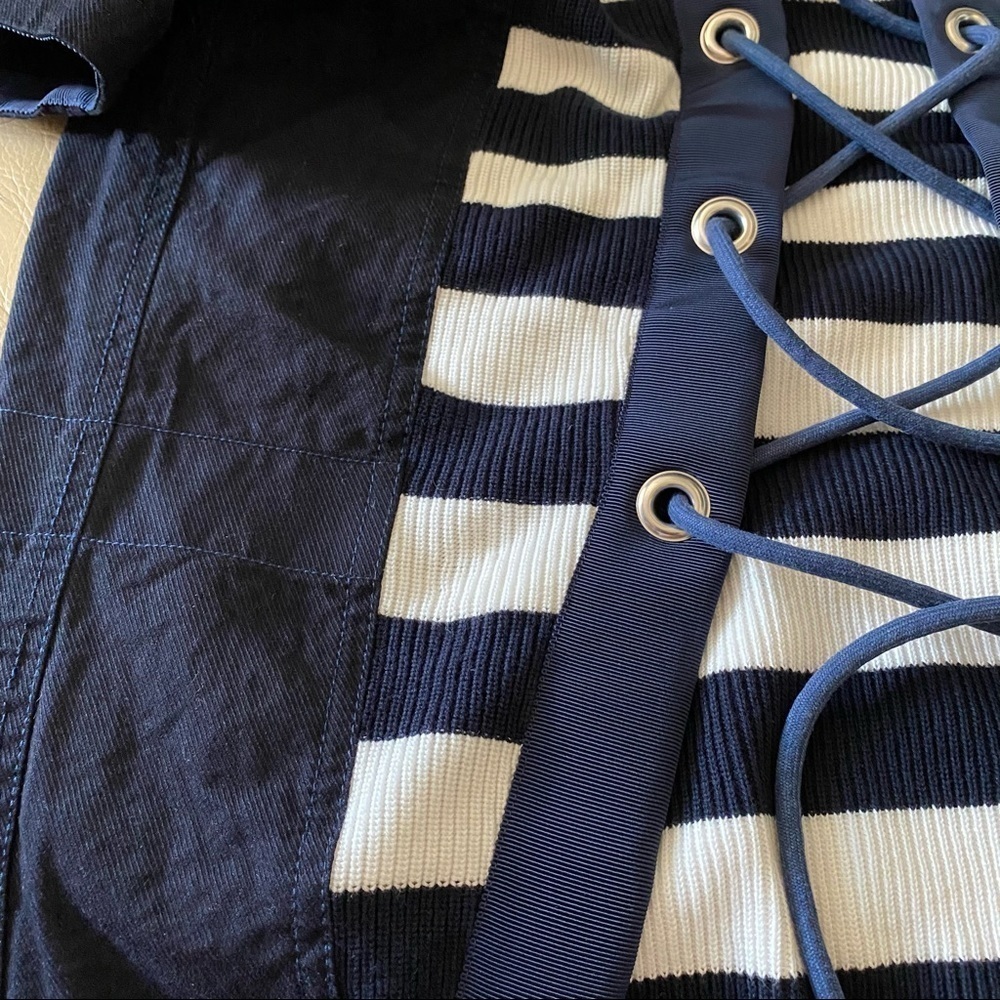 SACAI sz 4 L Navy Blue White Short Sleeve Sweater - Picture 8 of 8